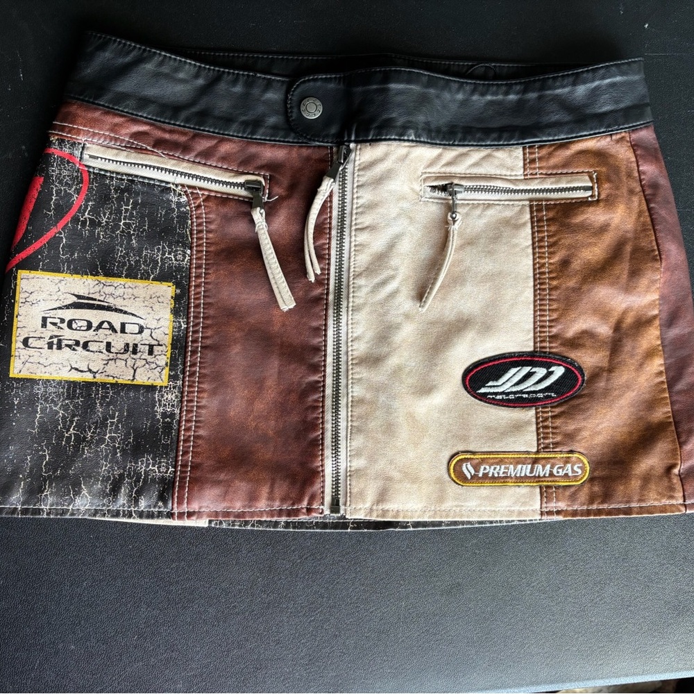 Jaded London Brown Black Cream Patchwork Mini Skirt